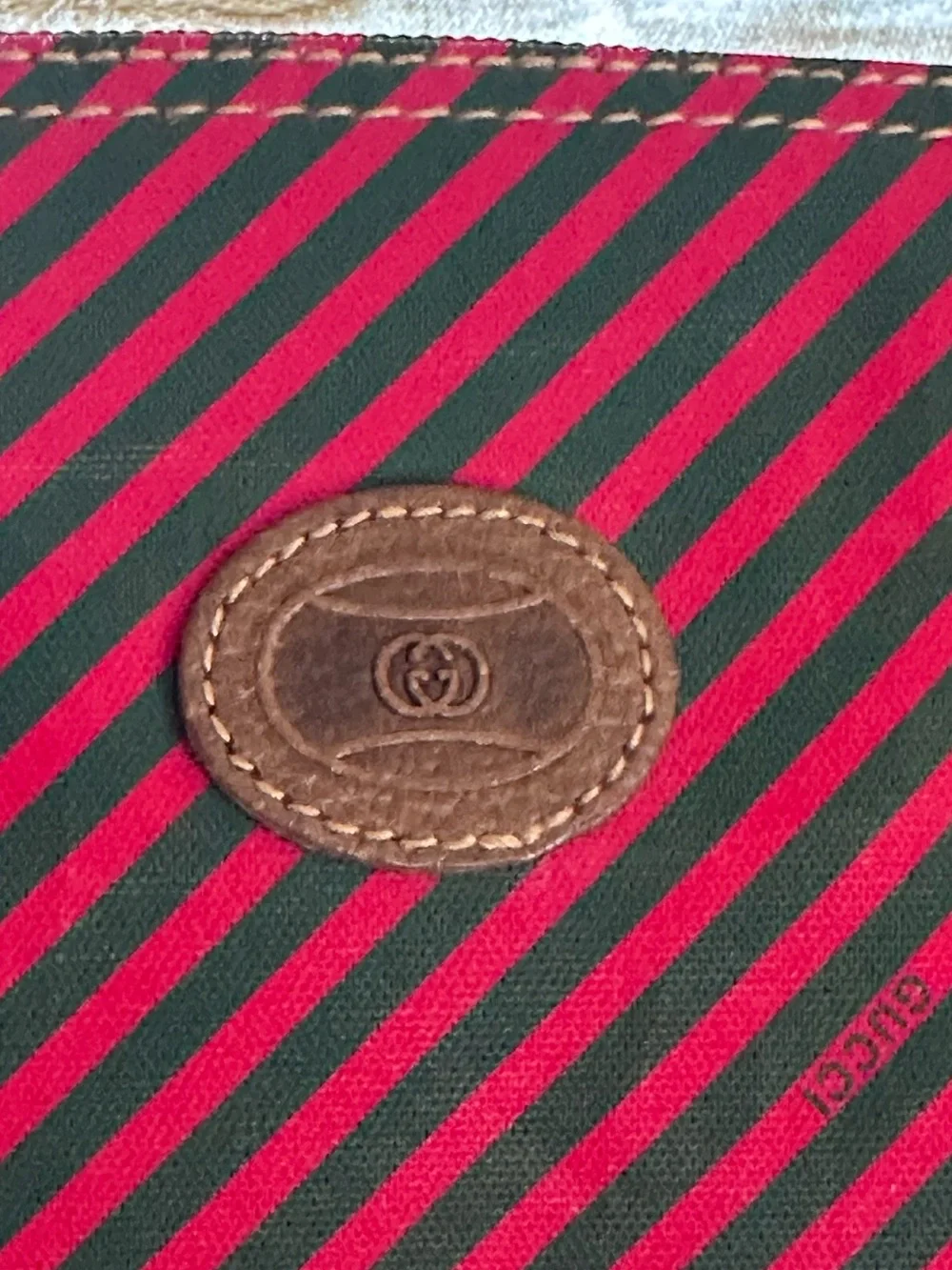 Gucci Vintage Like New Red & Green Stripe Toiletries / Attaché / Travel Bag.